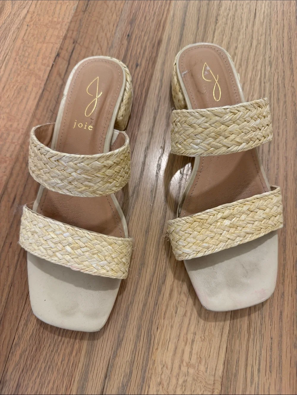 Joie Cream Braided Two‑Strap Wedge Slides